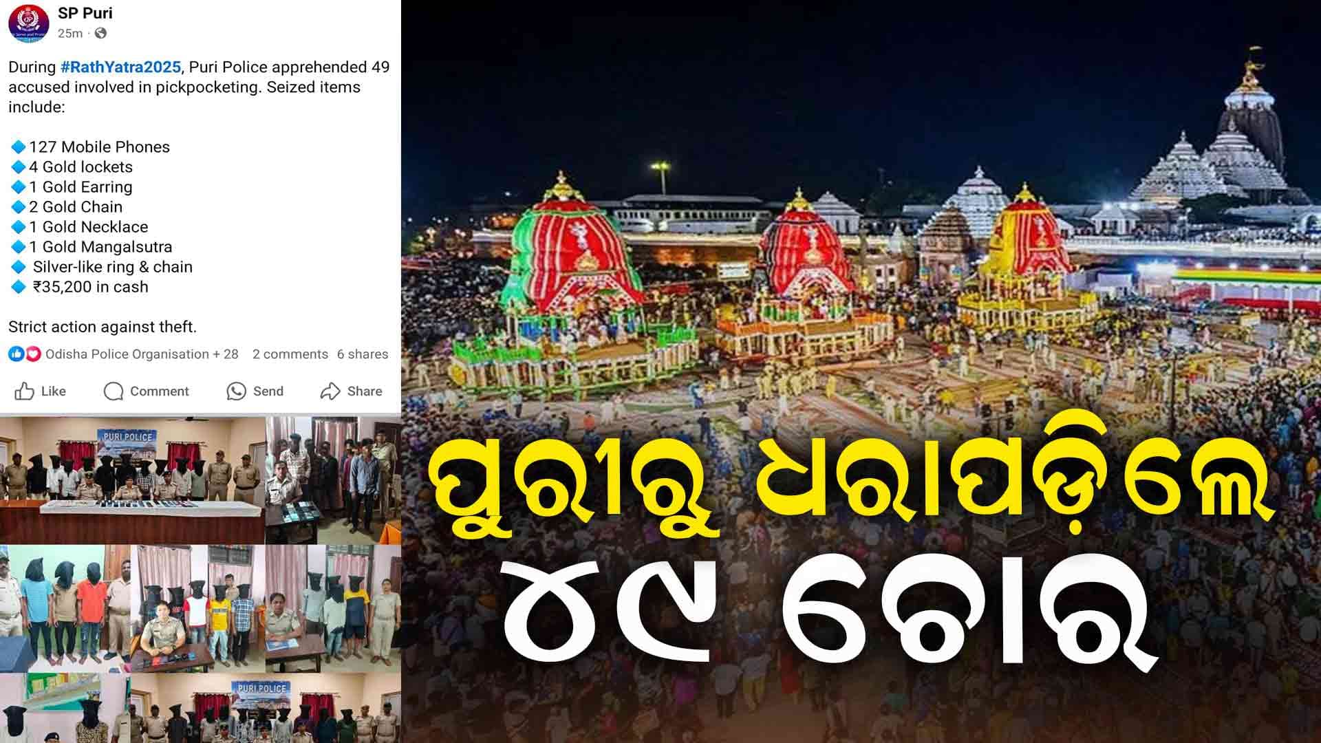 ୪୯ଜଣ ଚୋରଙ୍କୁ ବାନ୍ଧିଛି ପୁରୀ ପୋଲିସ