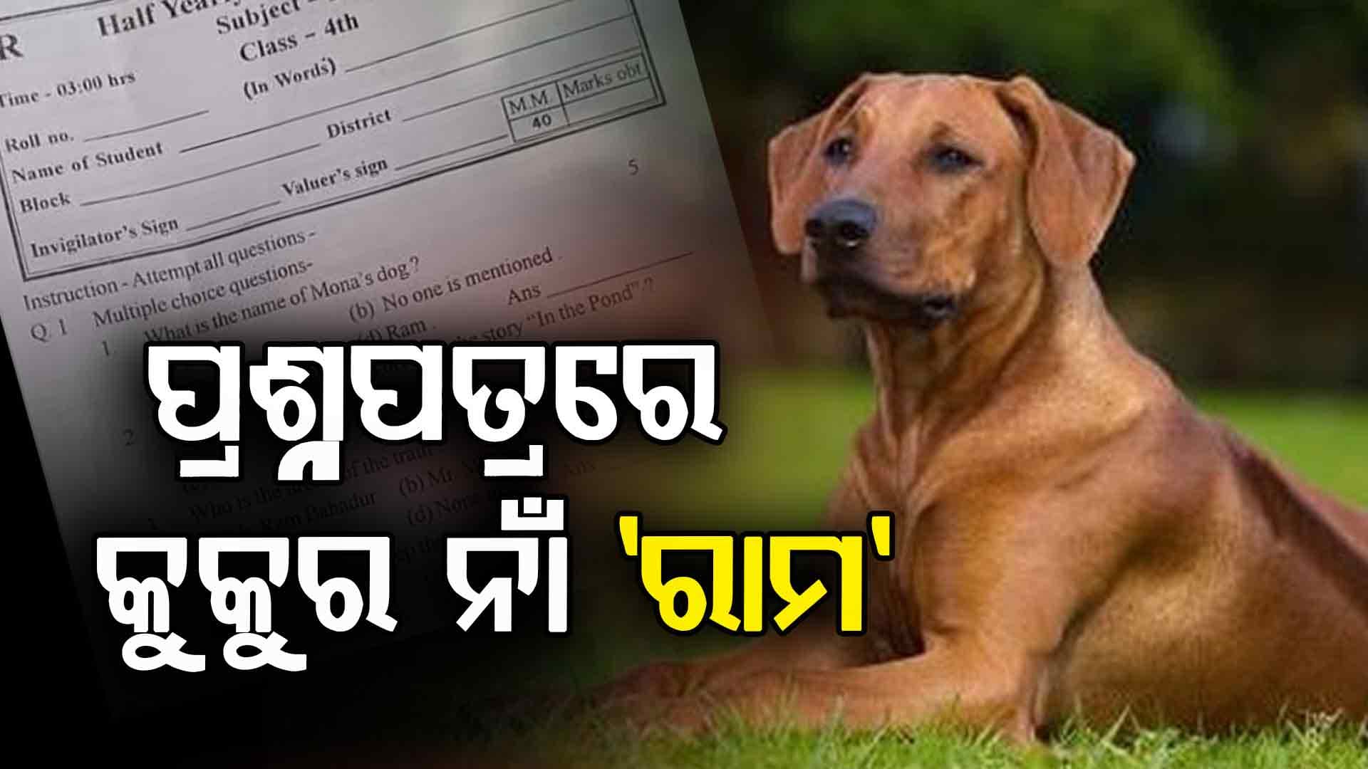 ସ୍କୁଲ୍ ପରୀକ୍ଷା ପ୍ରଶ୍ନପତ୍ରରେ କୁକୁର ନାଁ ଭାବେ 'ରାମ' ବିକଳ୍ପ; ତେଜିଲା ବିବାଦ