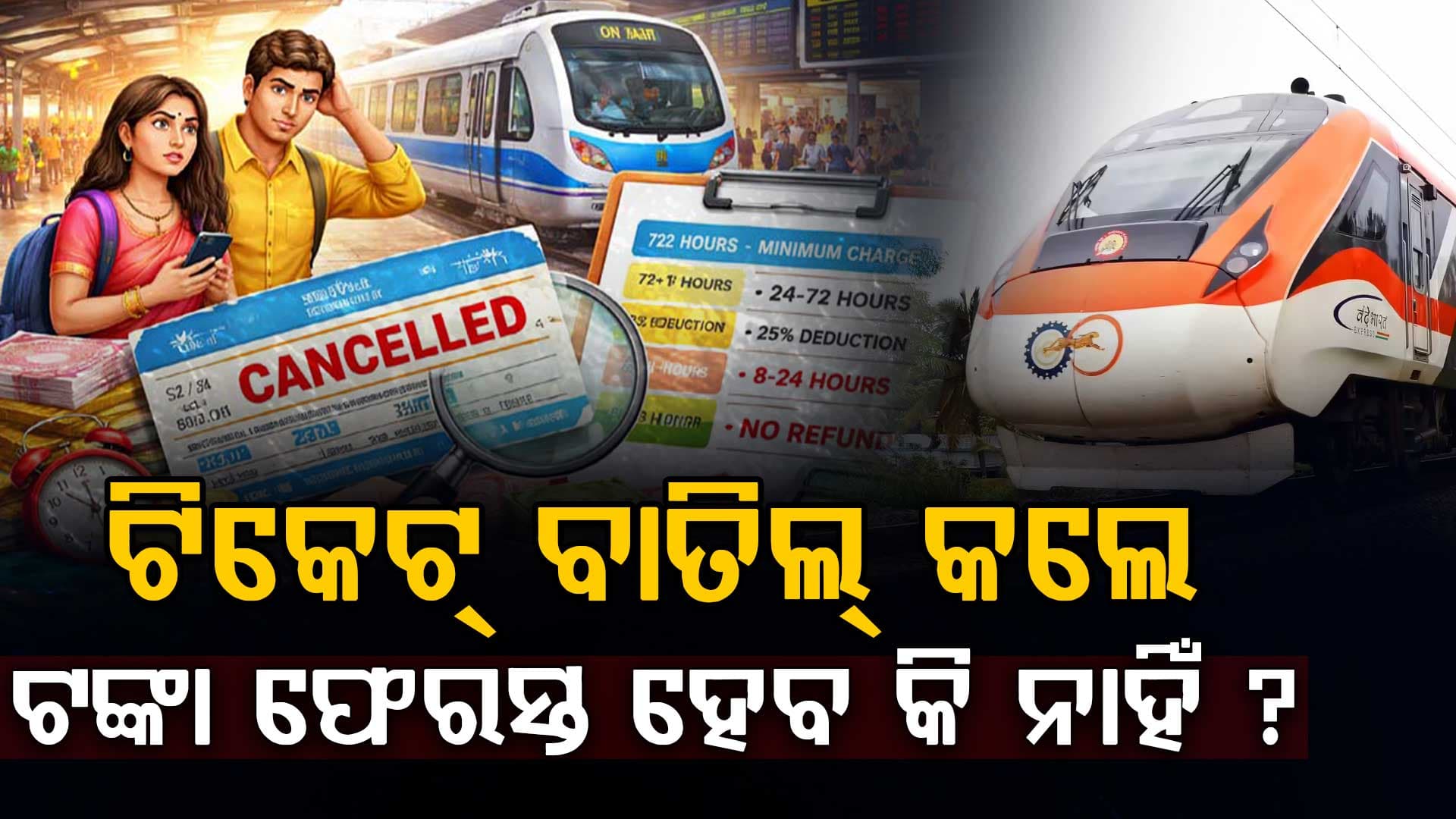 ରେଳବାଇ ନୂଆ ନିୟମ: ଟ୍ରେନ୍ ଛାଡିବାର ୮ ଘଣ୍ଟା ପୂର୍ବରୁ ଟିକେଟ୍ ବାତିଲ କଲେ ମିଳିବନି ଟଙ୍କା ଫେରସ୍ତ