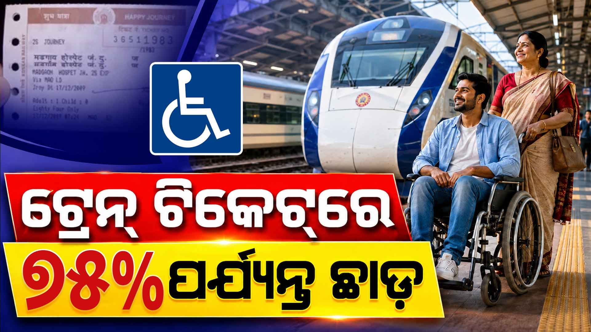ଦିବ୍ୟାଙ୍ଗ ଯାତ୍ରୀଙ୍କୁ ଟ୍ରେନ୍ ଟିକେଟ୍‌ରେ ୭୫% ପର୍ଯ୍ୟନ୍ତ ଛାଡ଼ ଜାଣନ୍ତୁ କିପରି...