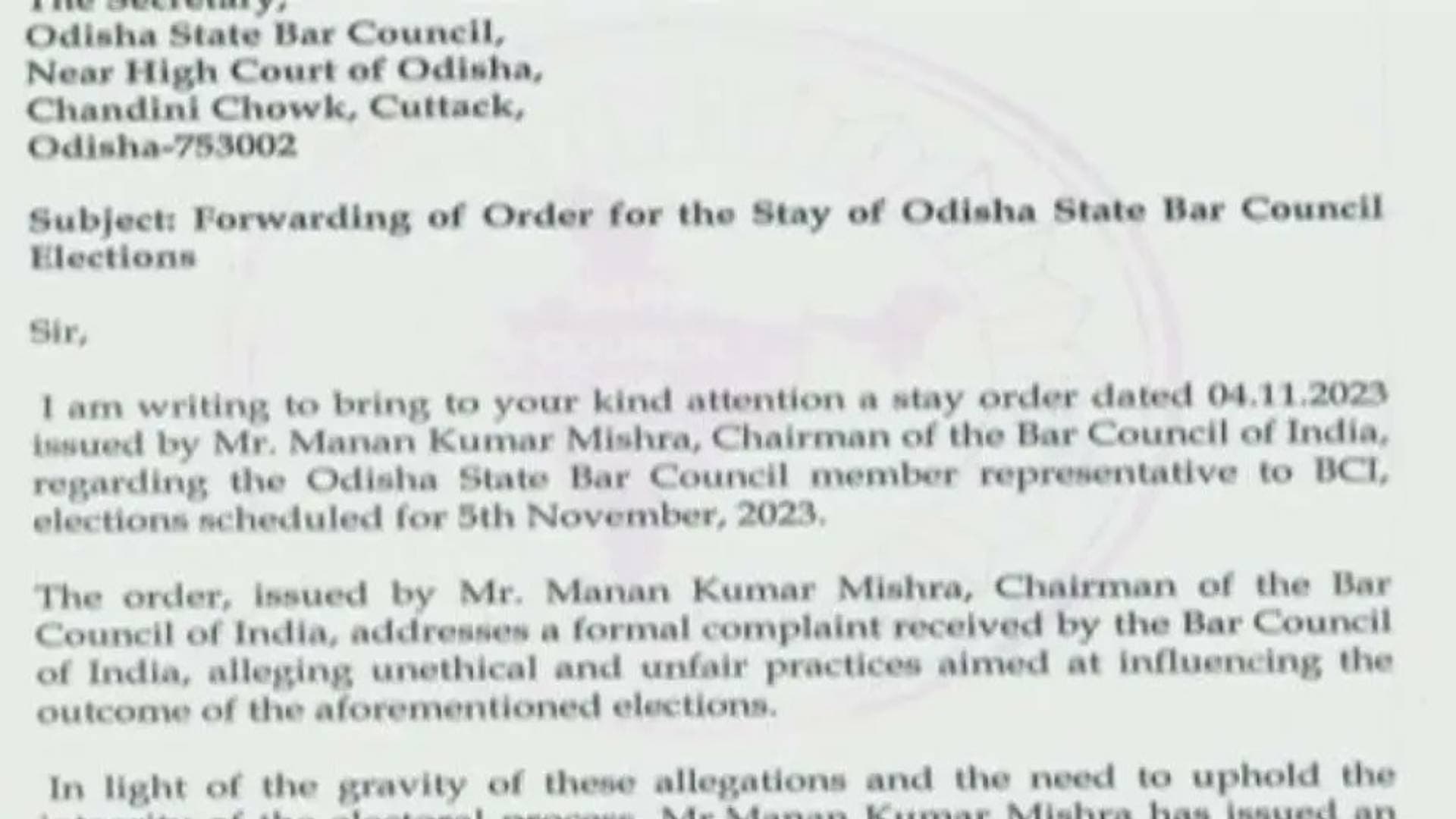 Odisha State Bar Council Member Representative Election Stayed