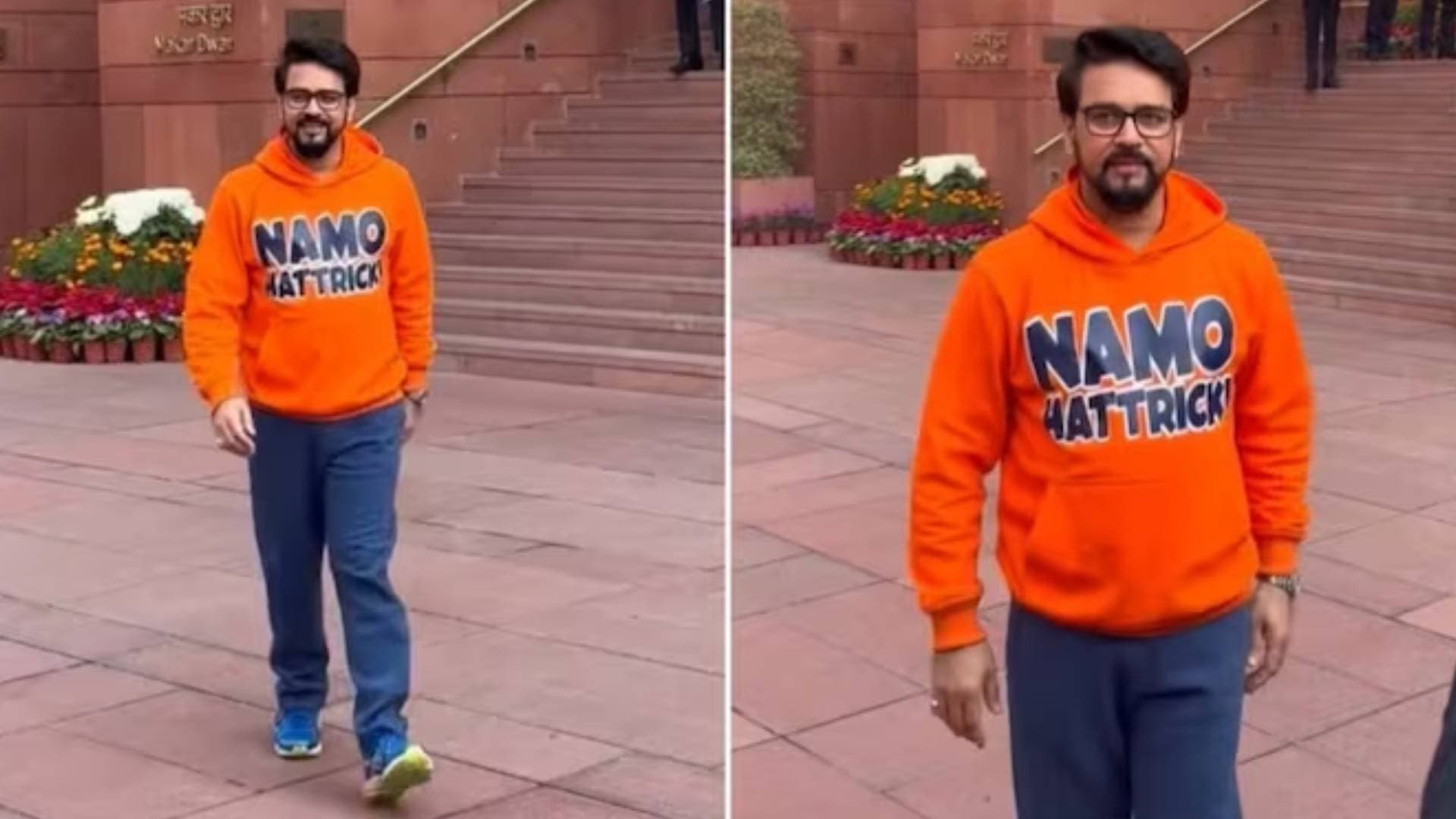 Union Minister Anurag Thakur Wears 'Namo Hattrick' Saffron Hoodie To Parliament