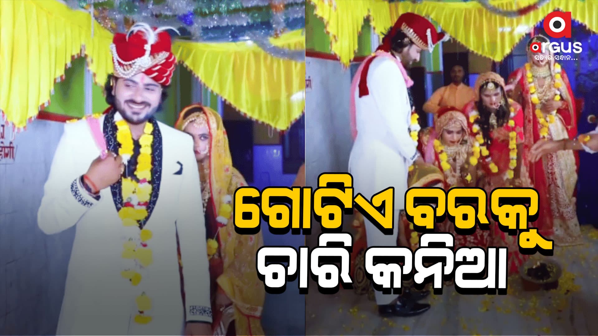 ଗୋଟିଏ ବେଦୀରେ ବସିଛନ୍ତି ୪ କନିଆ, ସମସ୍ତଙ୍କ ମଥାରେ ଦେଉଛନ୍ତି ସିନ୍ଦୁର ଜଣେ ପୁରୁଷ