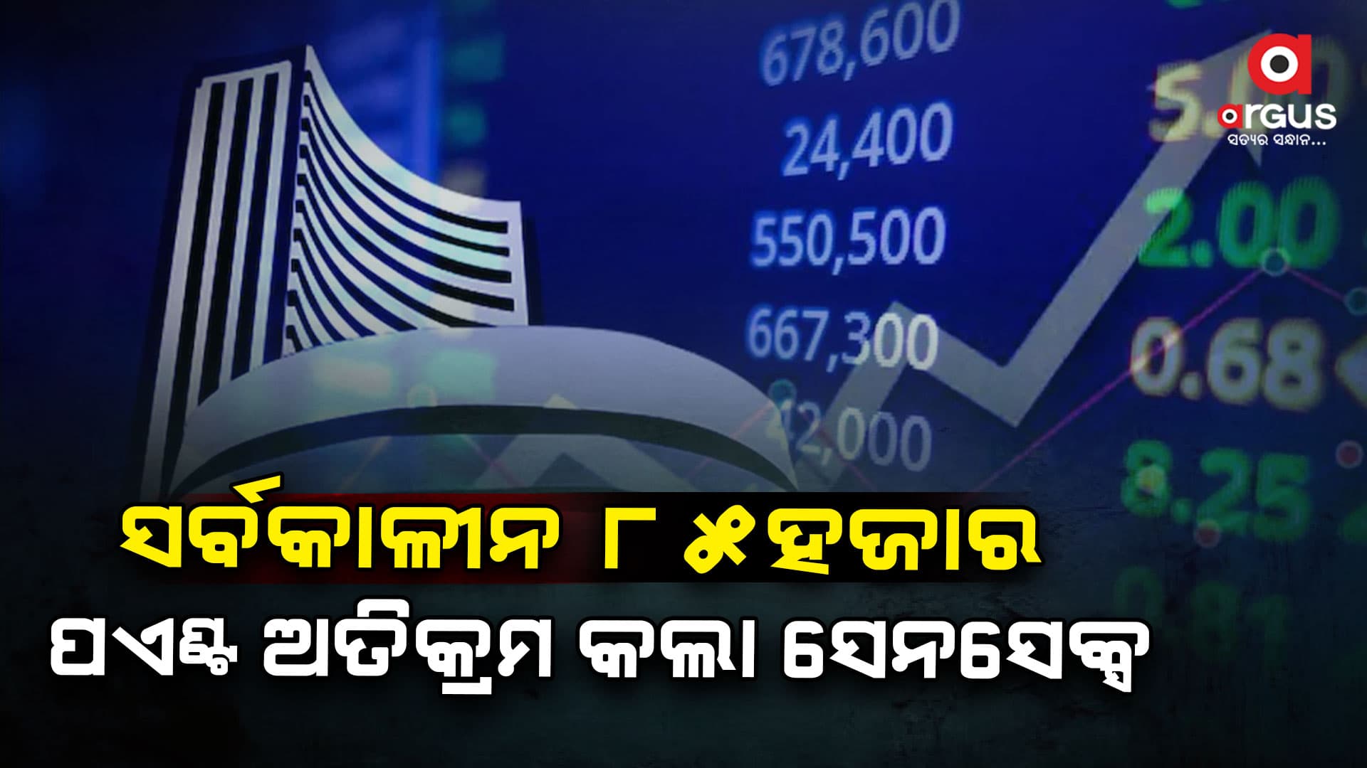 ପ୍ରଥମ ଥର ସର୍ବକାଳୀନ ୮୫ ହଜାର ପଏଣ୍ଟ ଅତିକ୍ରମ କଲା ସେନସେକ୍ସ