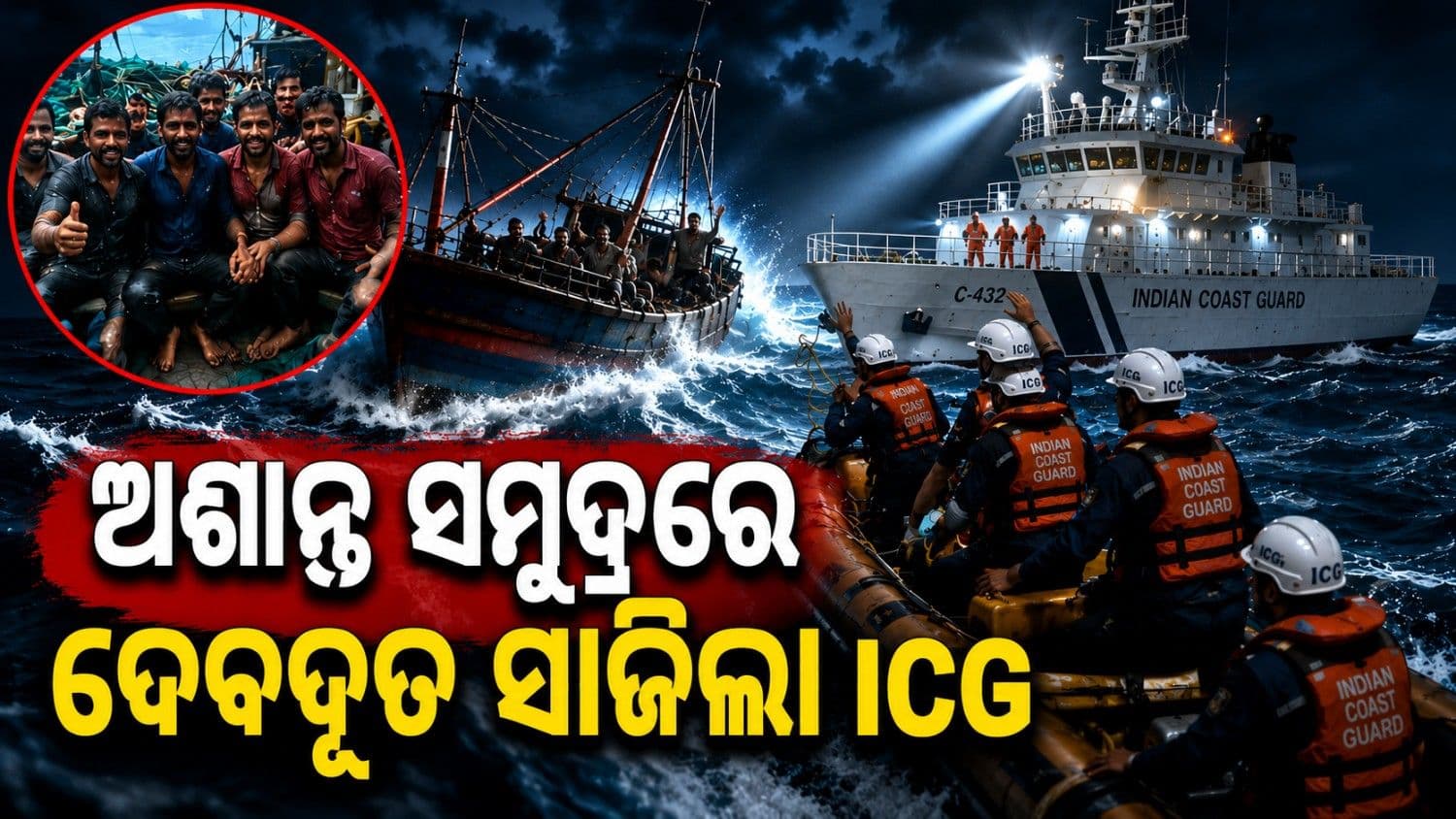 ଅନ୍ଧାର ରାତି, ଅଶାନ୍ତ ସମୁଦ୍ର; ବିପଦରେ ୬ ମତ୍ସ୍ୟଜୀବୀଙ୍କ ଜୀବନ, ଦେବଦୂତ ସାଜିଲା ଭାରତୀୟ ତଟରକ୍ଷକ ବଳ