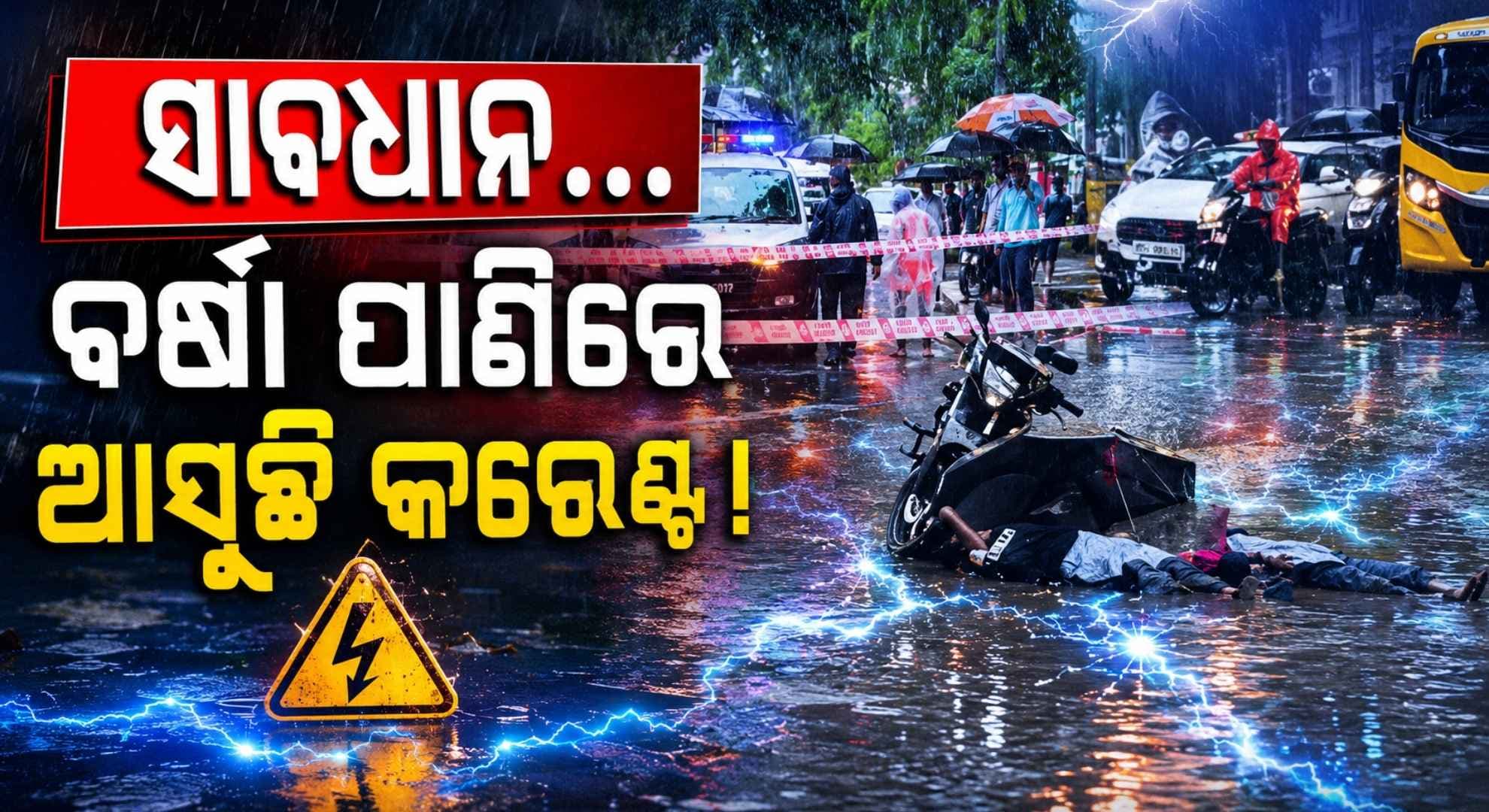ବର୍ଷା ପାଣିରେ ଭରି ରହିଥିଲା ରୋଡ୍; ପାଦ ରଖୁ ରଖୁ ଲାଗିଲା ବିଦ୍ୟୁତ୍ ଝଟ୍କା