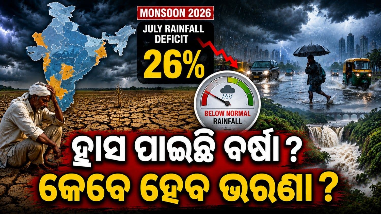 ମୌସୁମୀ ଉପରେ ଲାଗିଲା ବ୍ରେକ୍! ସ୍ୱାଭାବିକ ଠାରୁ ହୋଇଛି ୨୬ ପ୍ରତିଶତ କମ୍ ବର୍ଷା, କେବେ ହେବ ଭରଣା?