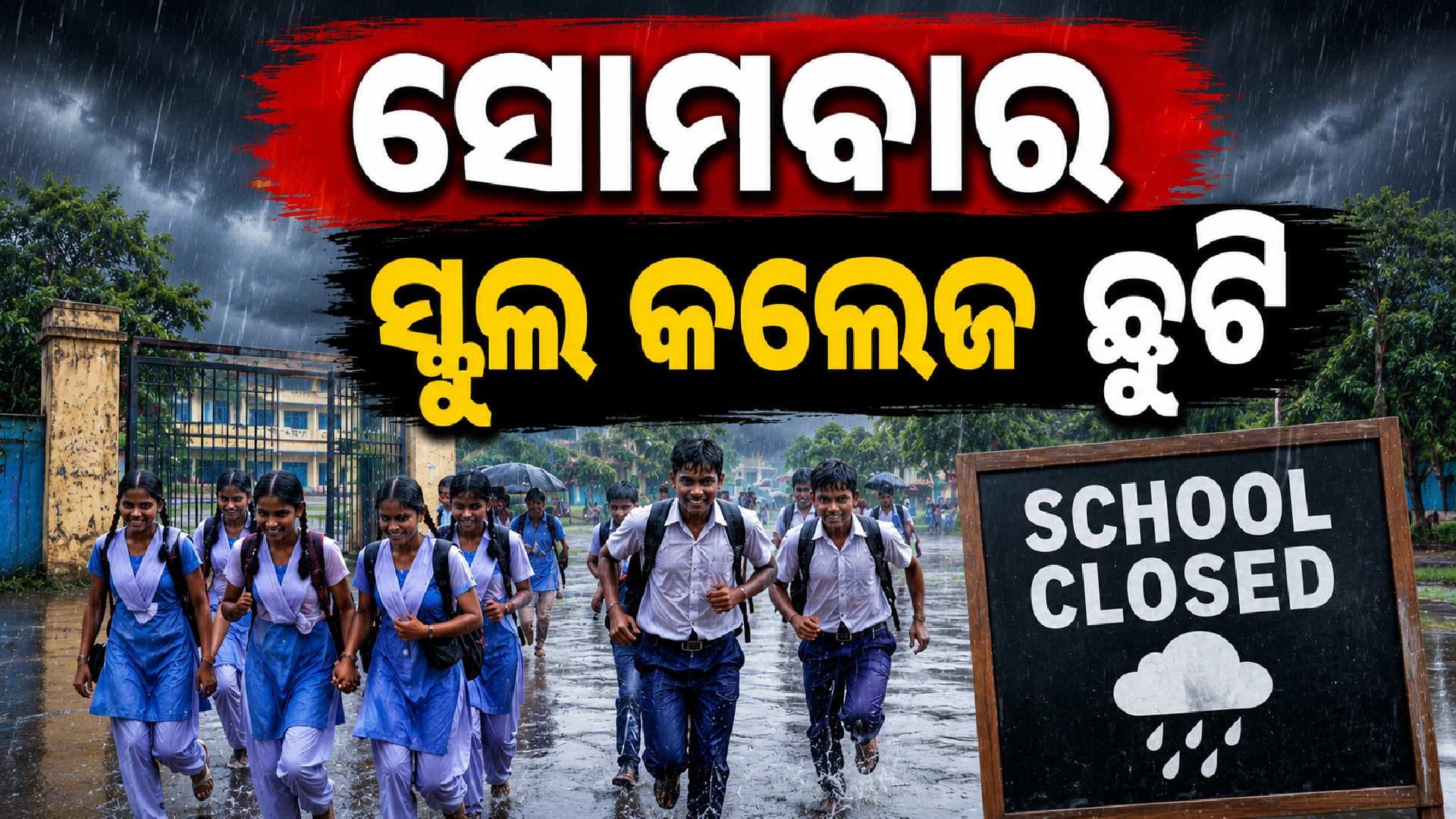 ଲଗାଣ ବର୍ଷା ପାଇଁ ବଡ଼ ନିଷ୍ପତ୍ତି: ଆସନ୍ତାକାଲି ସବୁ ସ୍କୁଲ, କଲେଜ ବନ୍ଦ