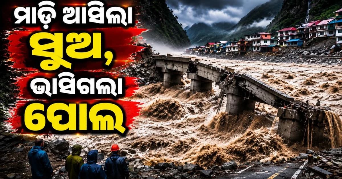 ଅଚାନକ ମାଡ଼ି ଆସିଲା ବନ୍ୟା ଜଳ; ଦେଖୁ ଦେଖୁ ଭାସିଗଲା ପୋଲ, ଭିଡ଼ିଓ ଭାଇରାଲ
