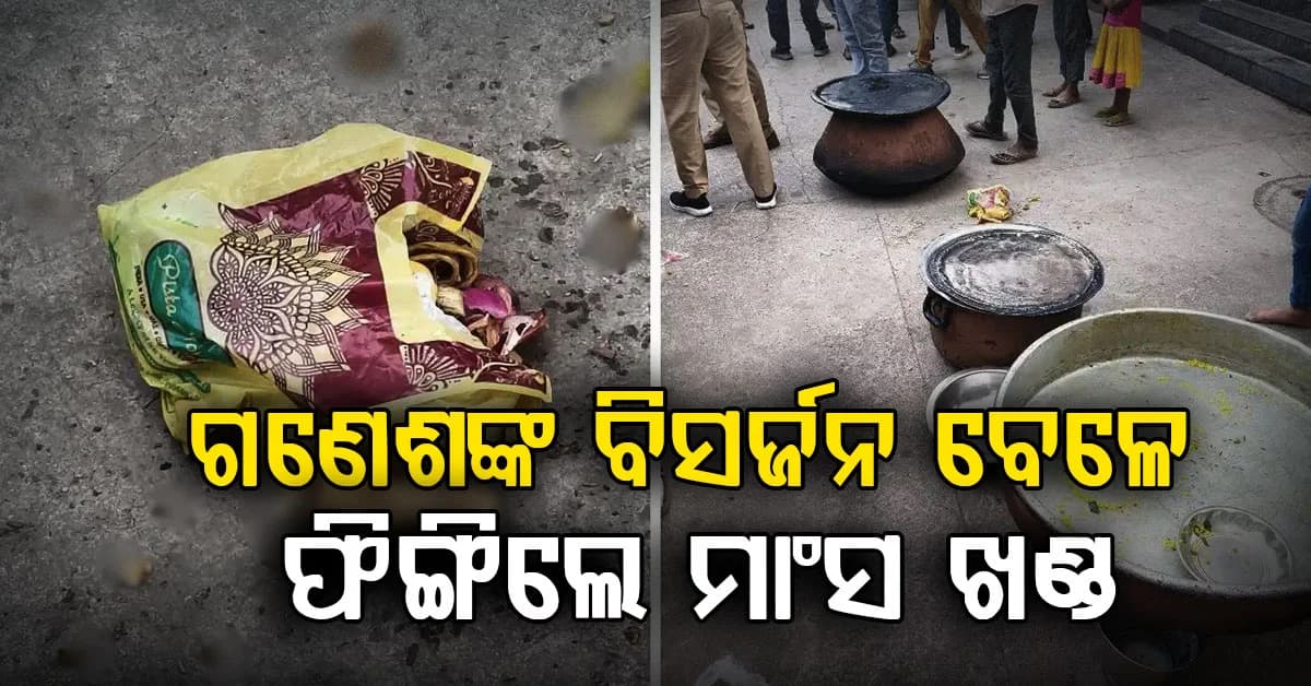 ଗଣେଶ ବିସର୍ଜନ ସମୟରେ ଅଘଟଣ: ୭ମ ମହଲାରୁ ଫିଙ୍ଗିଲେ ମାଂସ ଖଣ୍ଡ