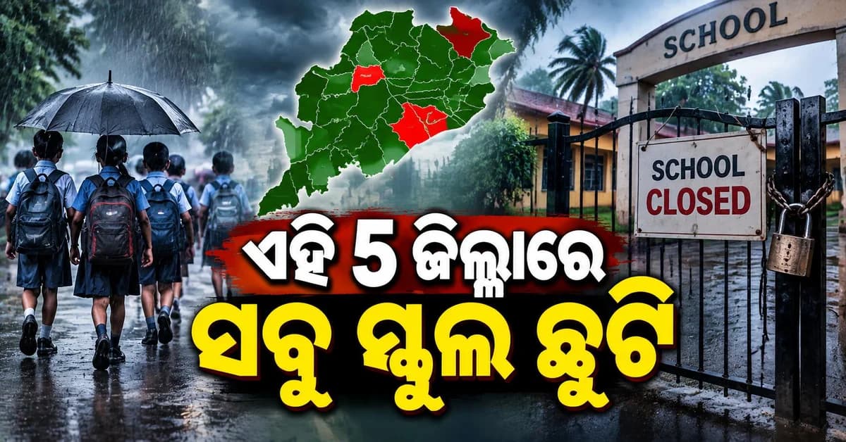 ପ୍ରବଳ ବର୍ଷା ନେଇ ୫ ଜିଲ୍ଲାରେ ସ୍କୁଲ ଛୁଟି... ୭ ଜିଲ୍ଲାରେ ସରକାରୀ କର୍ମଚାରୀଙ୍କ ଛୁଟି ବାତିଲ୍