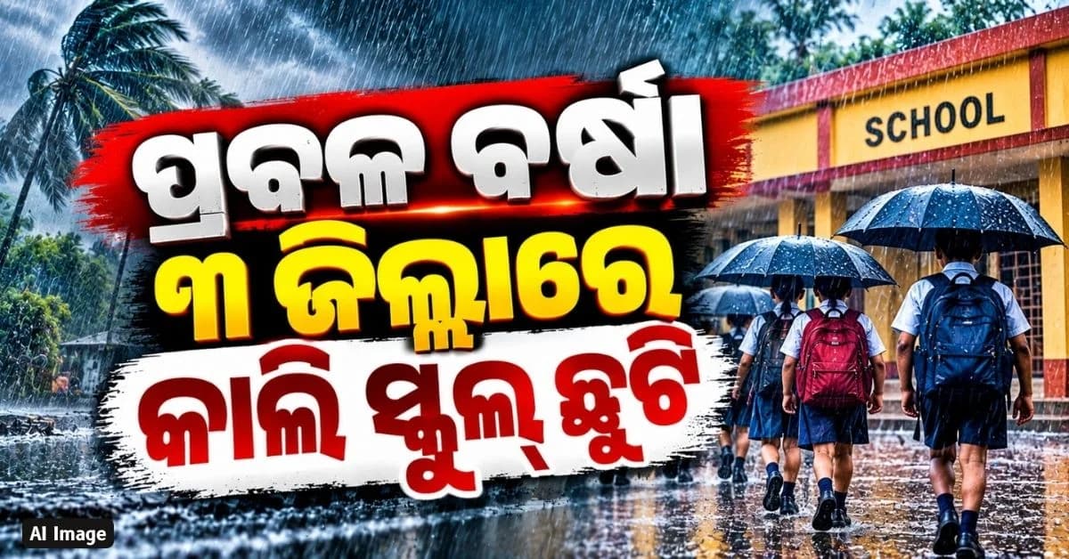 ପ୍ରବଳ ବର୍ଷା ପାଇଁ ବଡ଼ ନିଷ୍ପତ୍ତି; ବନ୍ଦ ରହିବ ୩ ଜିଲ୍ଲାରେ ସମସ୍ତ ବିଦ୍ୟାଳୟ