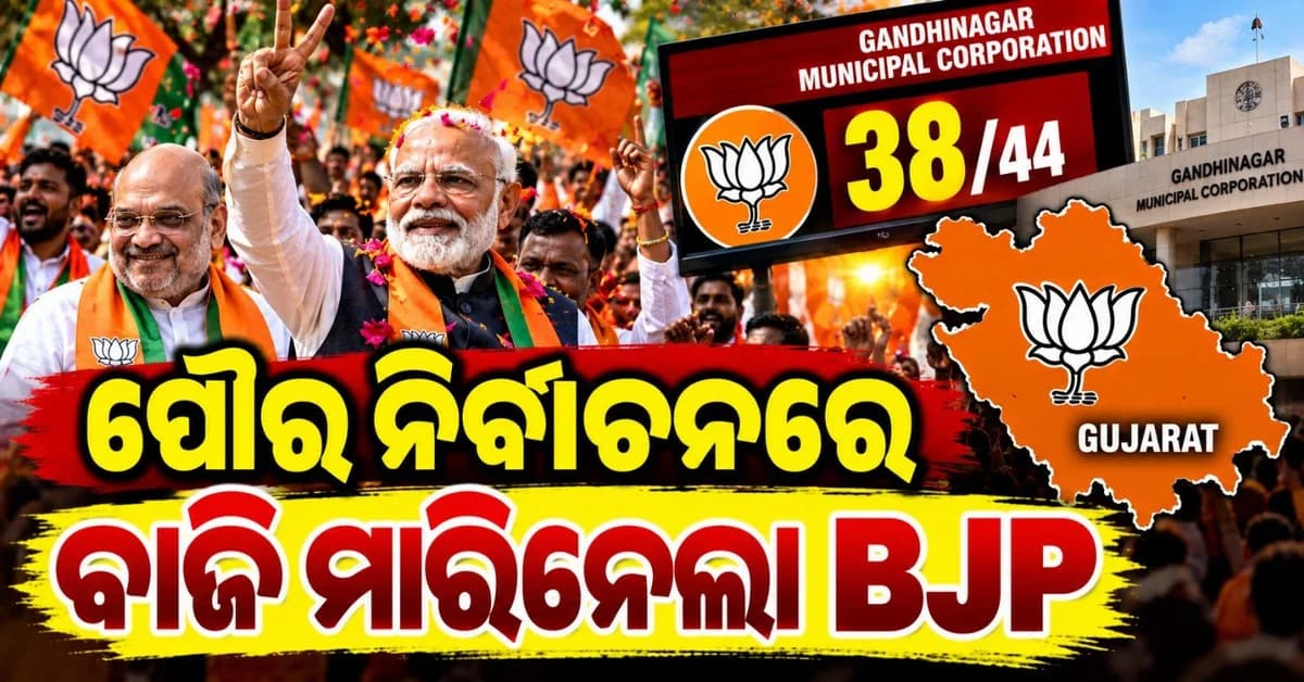 ଗାନ୍ଧୀନଗର ନଗର ନିଗମ ନିର୍ବାଚନରେ ବିଜୟ ବାନା ଉଡ଼ାଇଲା ବିଜେପି; ପଛରେ ପଡ଼ିଗଲା କଂଗ୍ରେସ