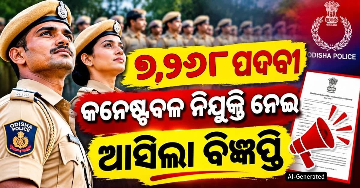 ଚାକିରି ଆଶାୟୀଙ୍କ ପାଇଁ ବଡ଼ ଖବର; ୭, ୨୬୮ କନେଷ୍ଟବଳ ପଦବୀ ପାଇଁ ଆବେଦନ ଆରମ୍ଭ