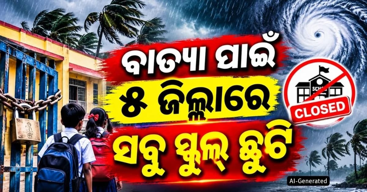 ବଳ ଗୋଟାଉଛି ଲଘୁଚାପ, ୨୬ ସକାଳ ସୁଦ୍ଧା ବାତ୍ୟା; ଦୁଇ ଦିନ ସବୁ ସ୍କୁଲ୍ ଛୁଟି ଘୋଷଣା