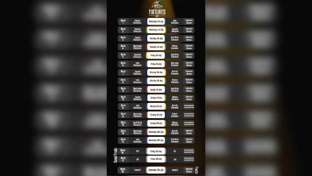 World Championship Of Legends Unveil Schedule; India-Pakistan Match On July 6