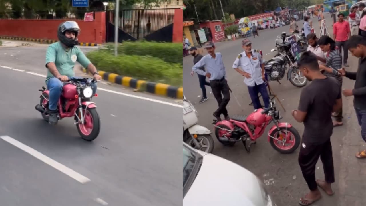 Watch: Man Rides Pink Mini Bullet On Streets Of Delhi; Video Goes Viral