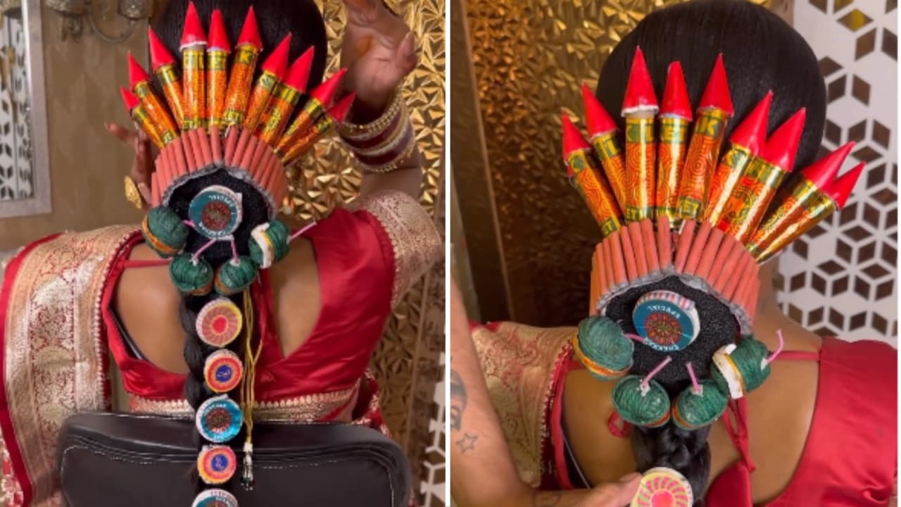 Watch: This Woman's Hairstyle With Crackers For Diwali Goes Viral; Netizens React