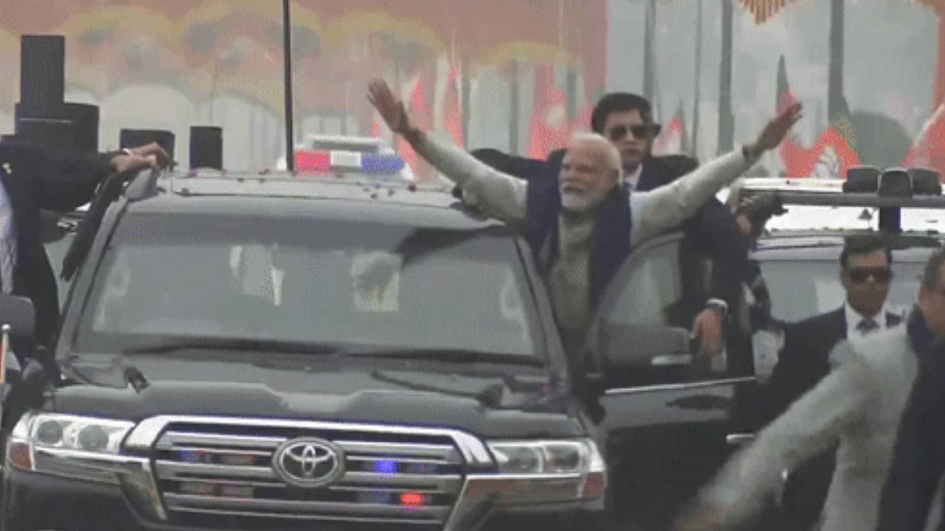 People Shower Petals As PM Modi Takes Lap Of Honour On His Way To Ayodhya Railway Station